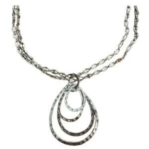 Lane Bryant Statement Necklace Silver Tone Double Chain Adjustable Teardrop
